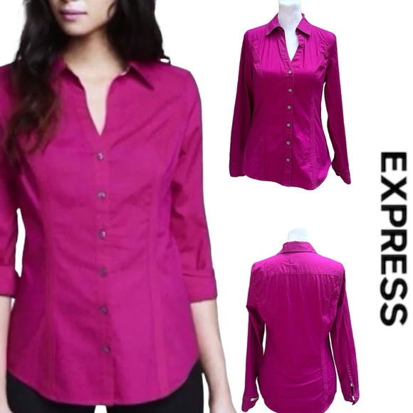 EXPRESS FUCHSIA PINK Button up collared Shirt Orginal S/P - Picture 1 of 5